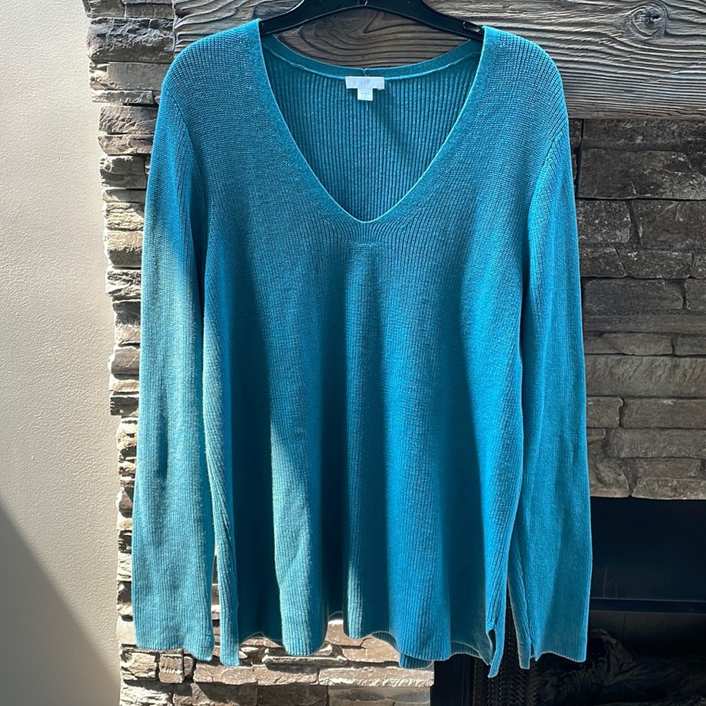 J.Jill blue knit v neck sweater Medium
